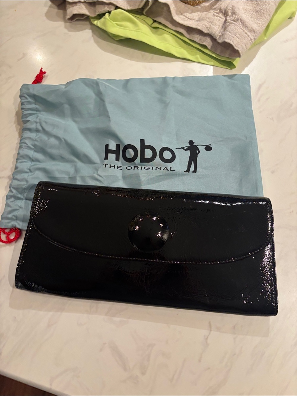 HOBO Black Patent Leather Envelope Clutch with Button Closure